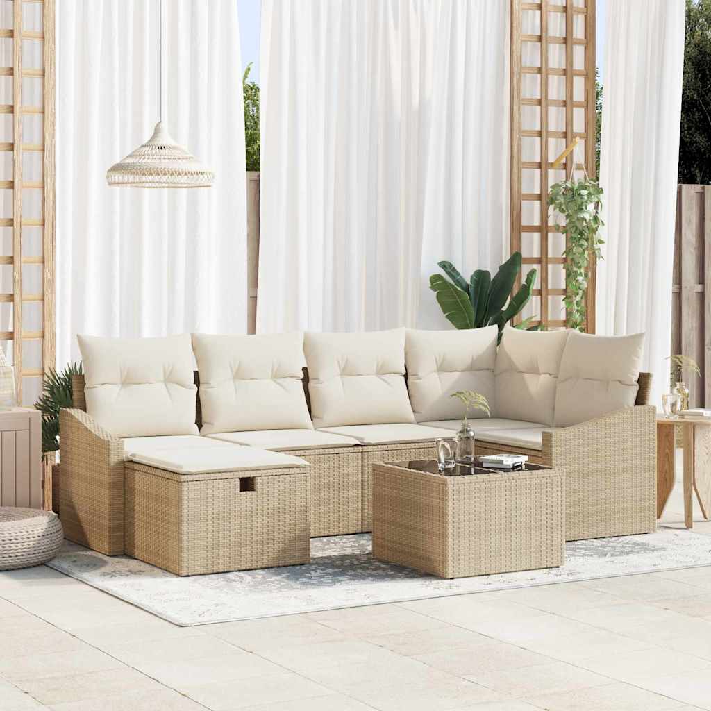 vidaXL Juego de Sofá 7 uds. Beige y Crema ratán sintético