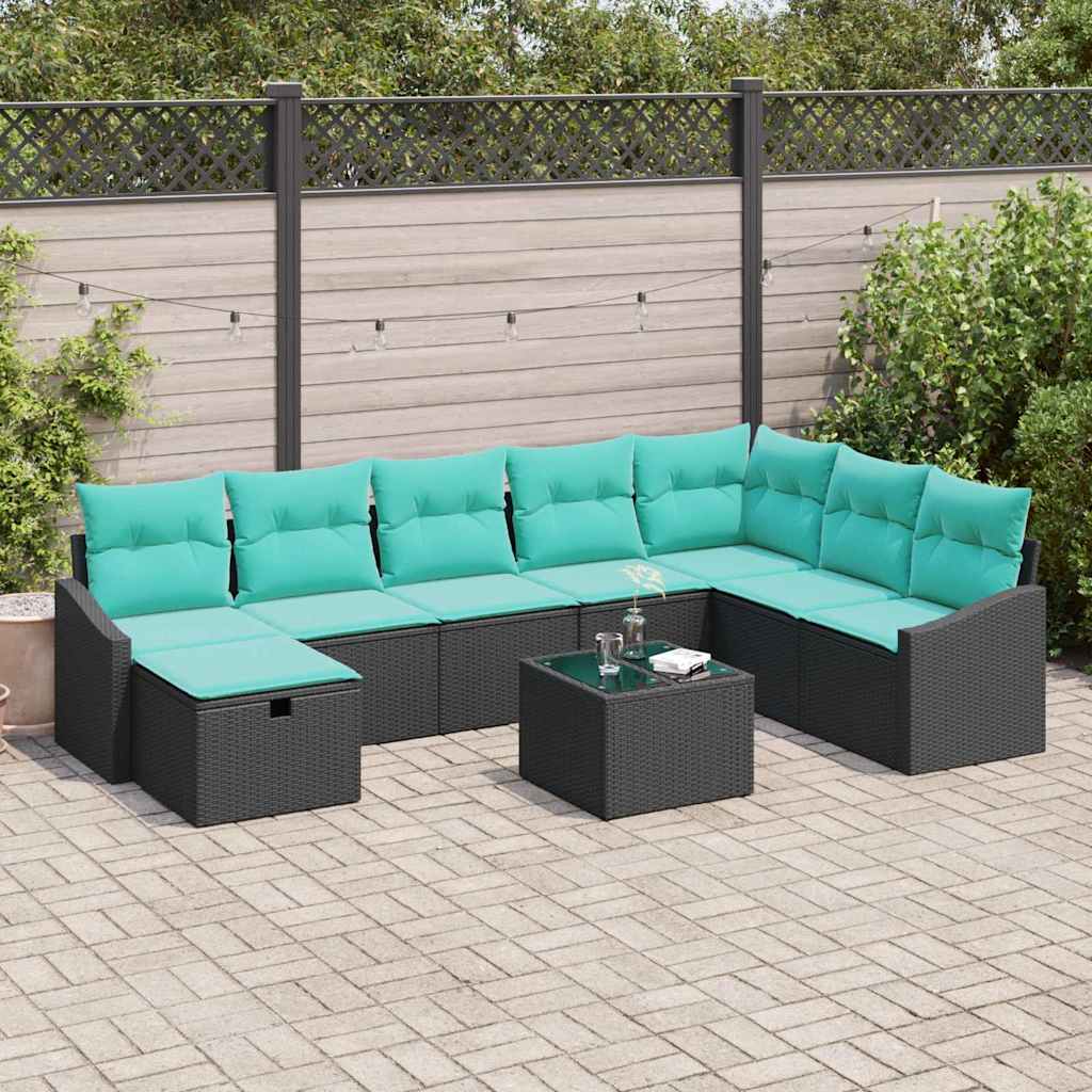 vidaXL Conjunto de sofá de jardín 9 uds. ratán sintético