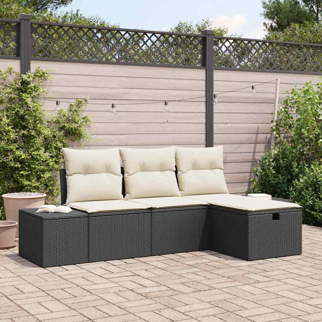 vidaXL Conjunto de sofá de jardín 4 uds. ratán sintético