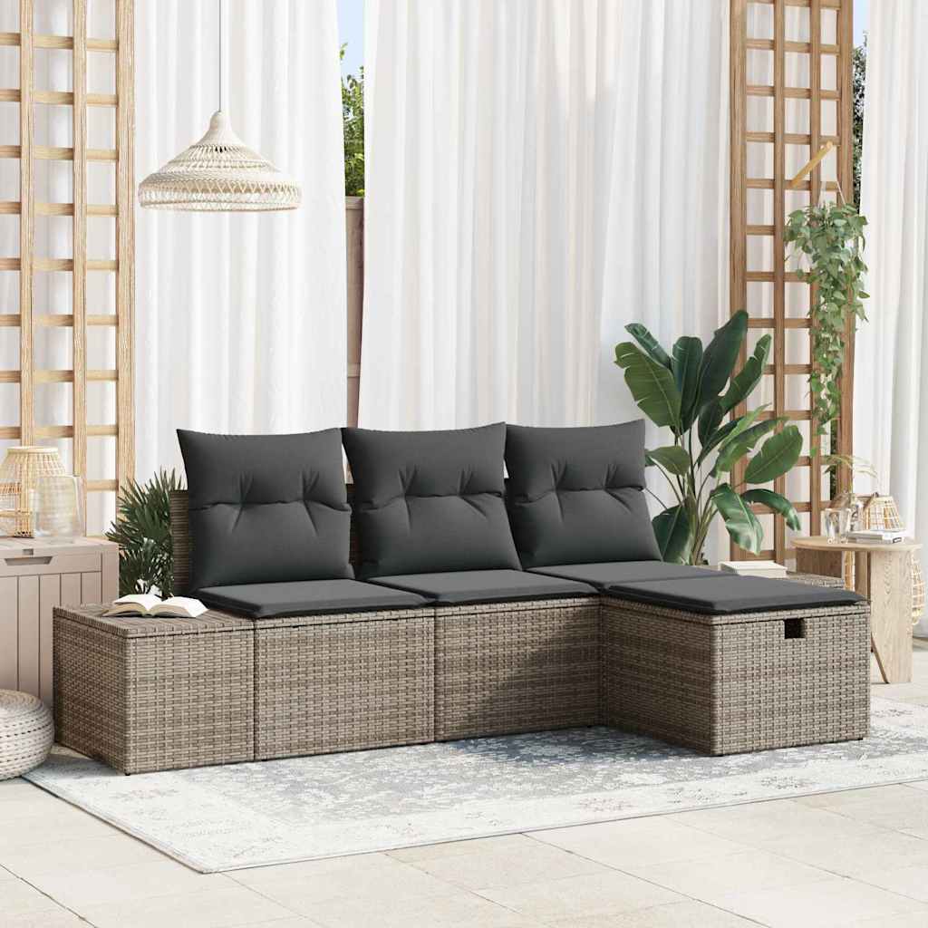 vidaXL Conjunto de sofá de jardín 4 uds. ratán sintético