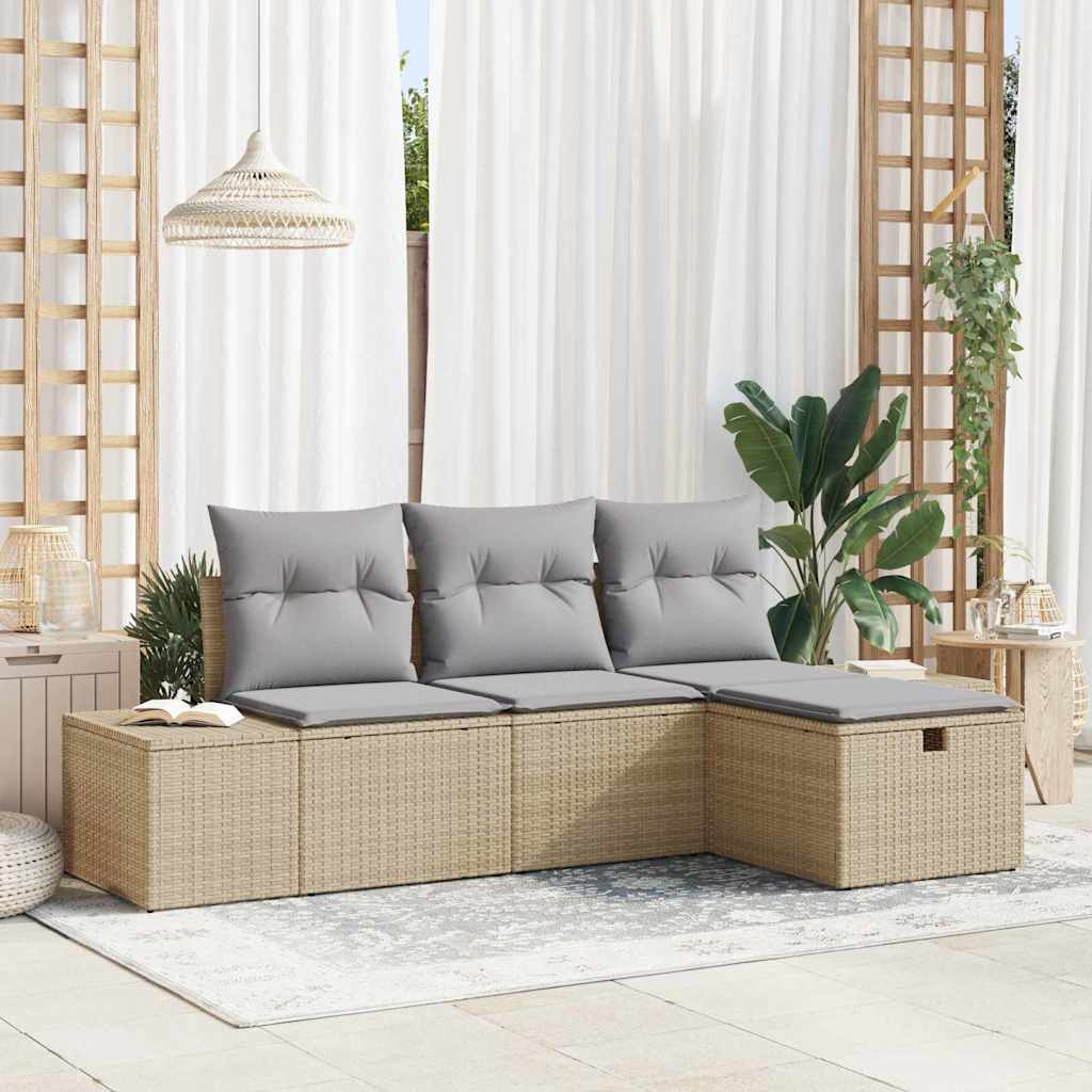 vidaXL Conjunto de sofá de jardín 4 uds. ratán sintético