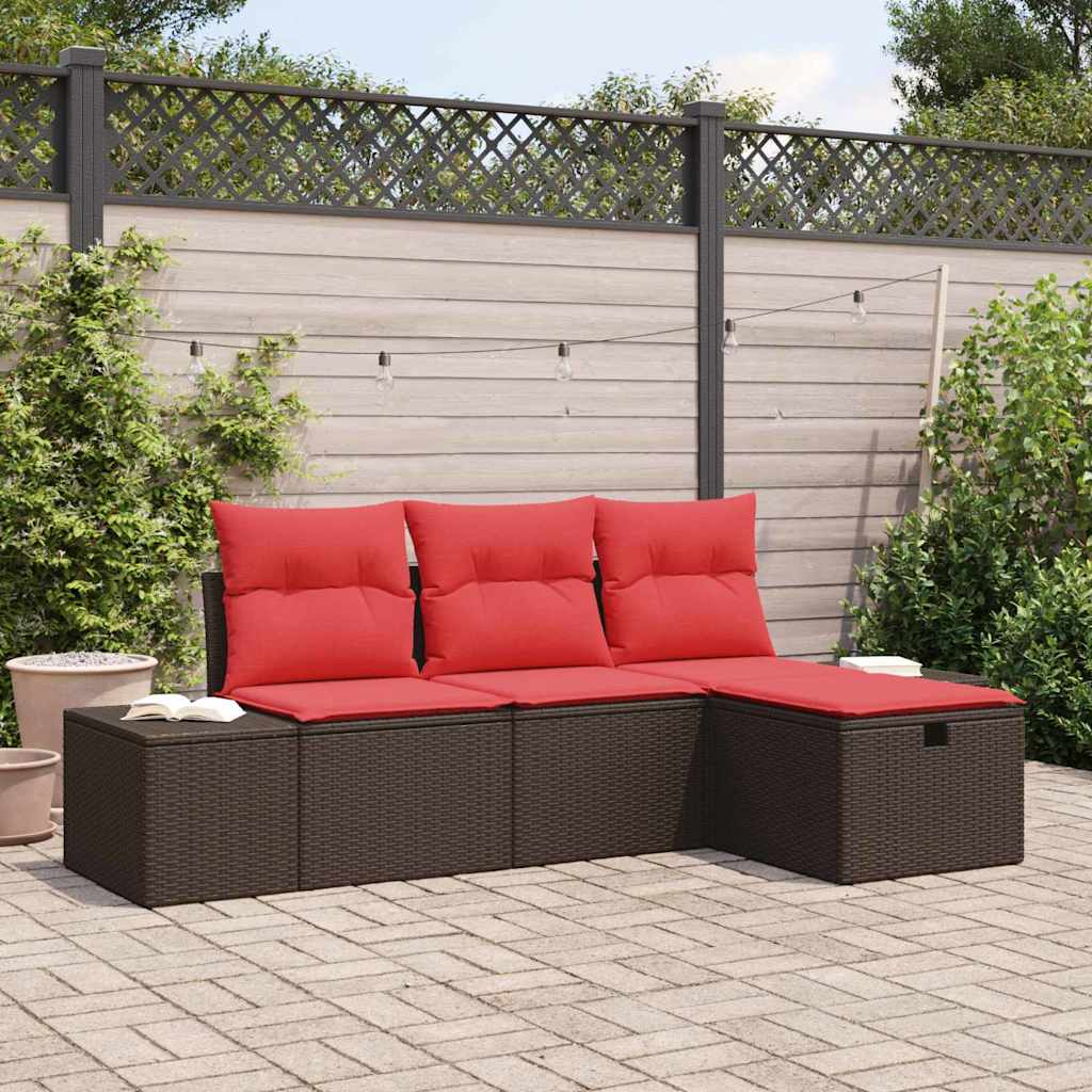 vidaXL Conjunto de sofá de jardín 4 uds. ratán sintético