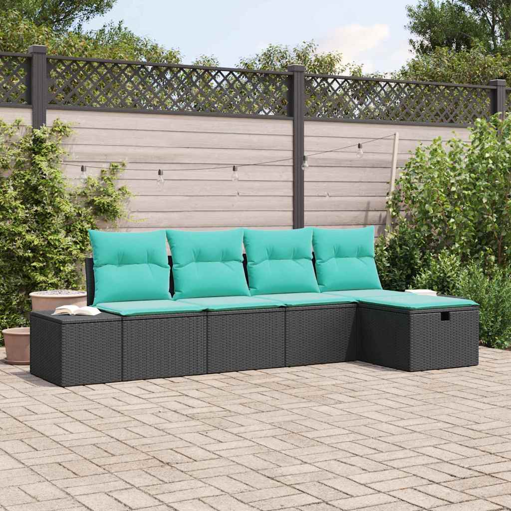vidaXL Conjunto de sofá de jardín 5 uds. Negro ratán sintético
