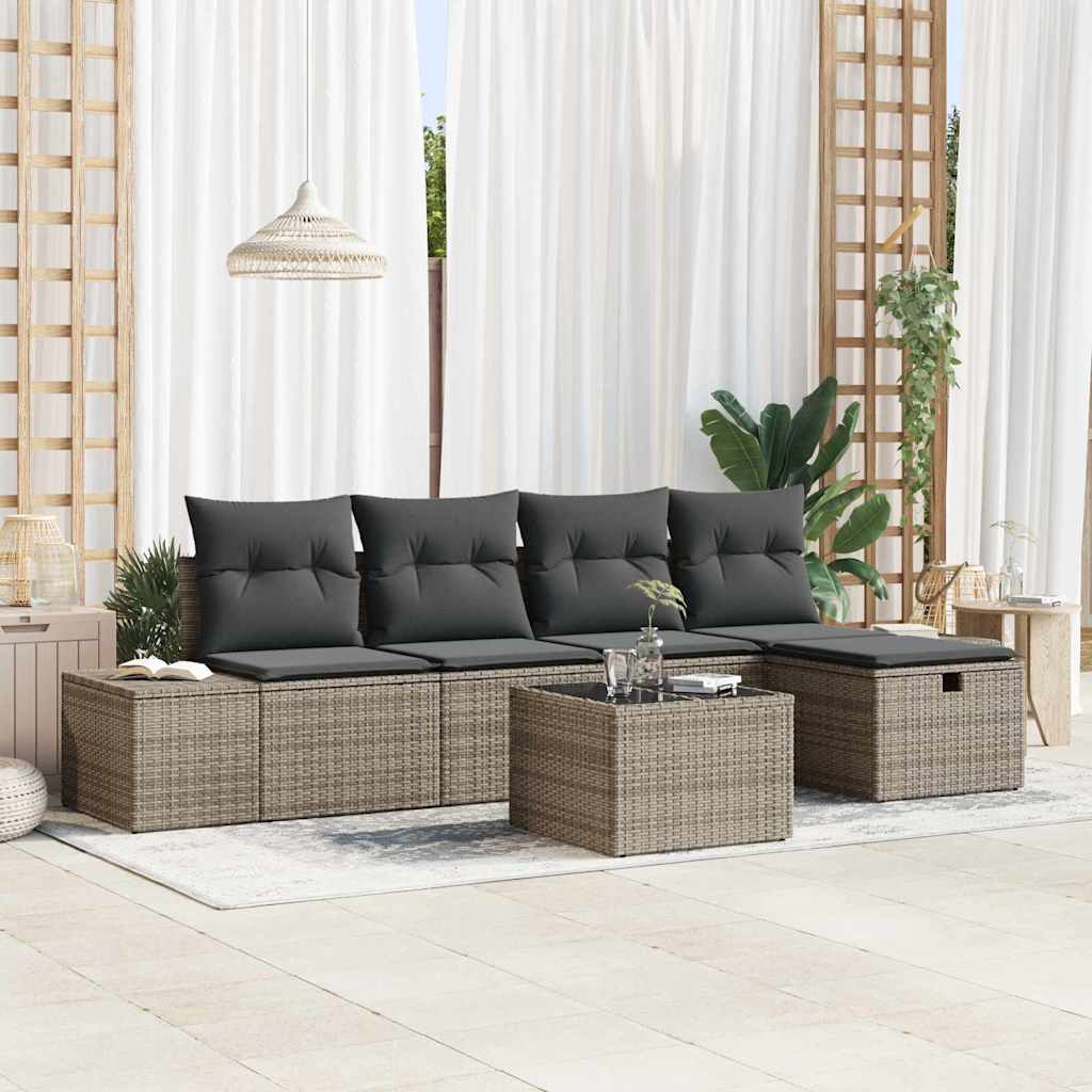 vidaXL Conjunto de sofás de jardín 6 uds. Gris ratán sintético