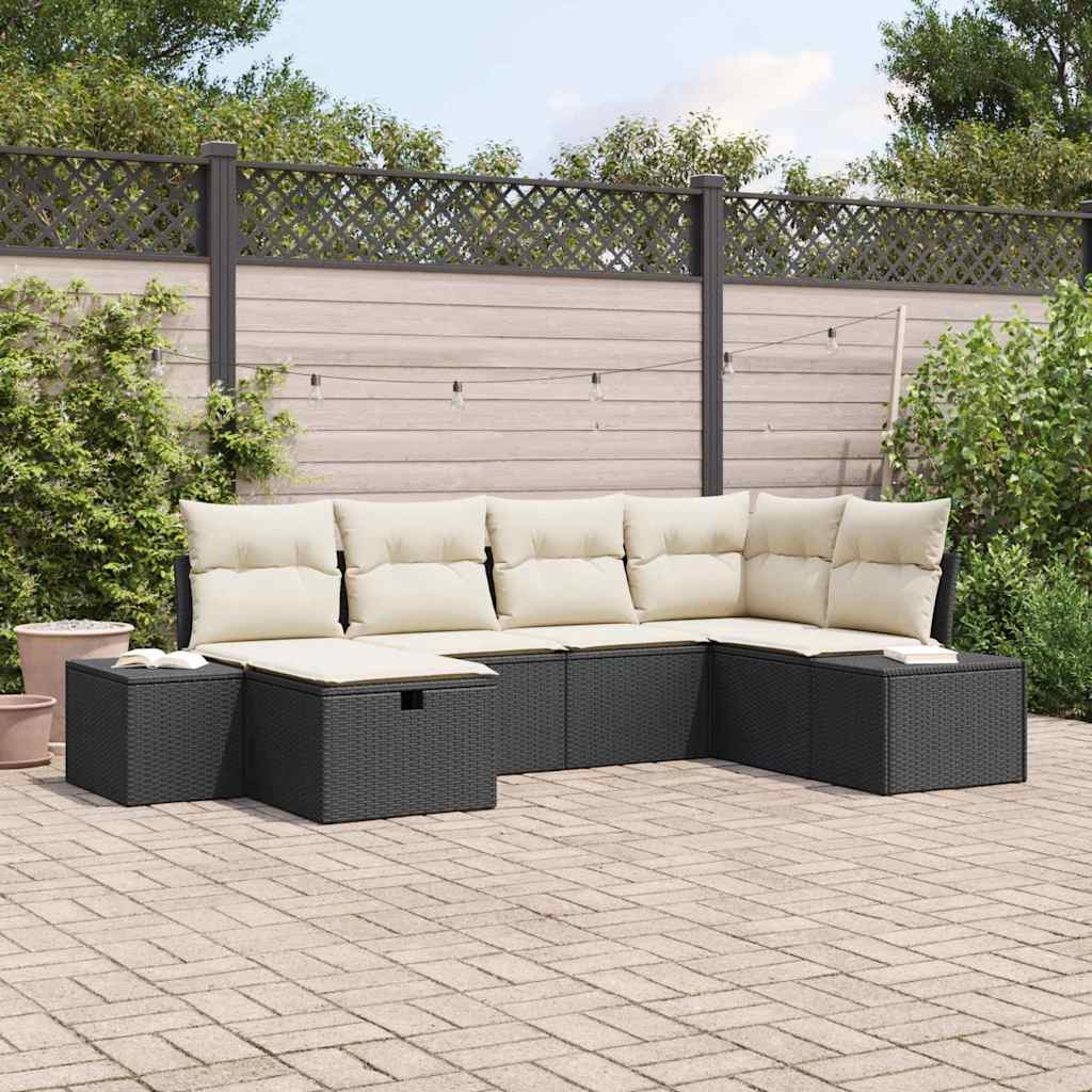 vidaXL Conjunto de sofá de jardín 6 uds. Negro ratán sintético