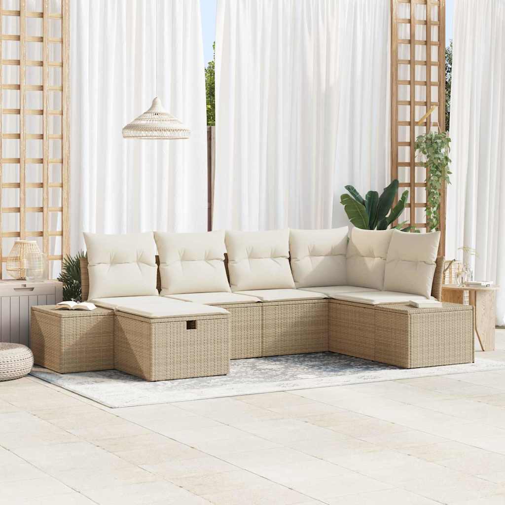 vidaXL Conjunto de sofá de jardín 6 uds. Beige ratán sintético
