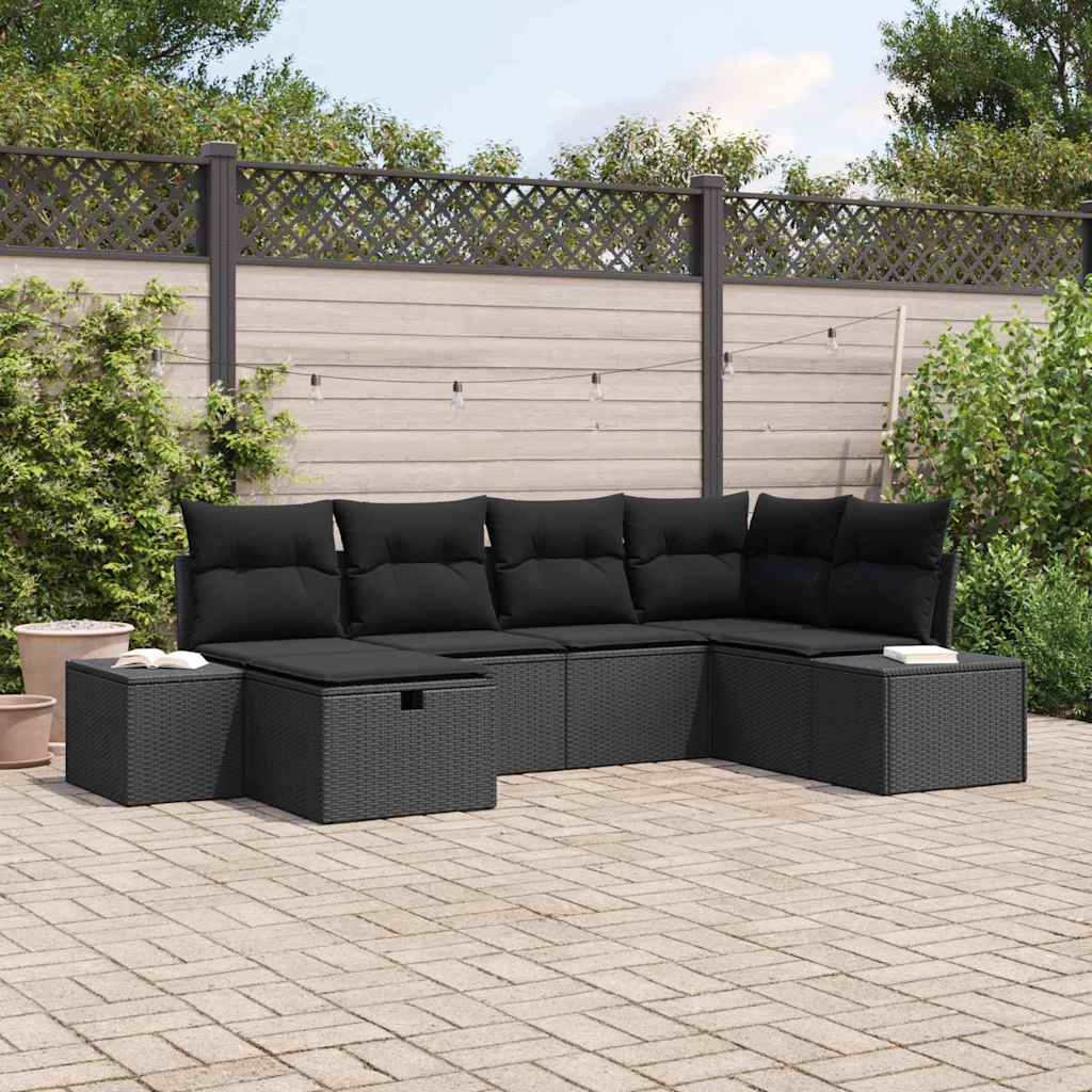 vidaXL Conjunto de sofá de jardín 6 uds. Negro ratán sintético