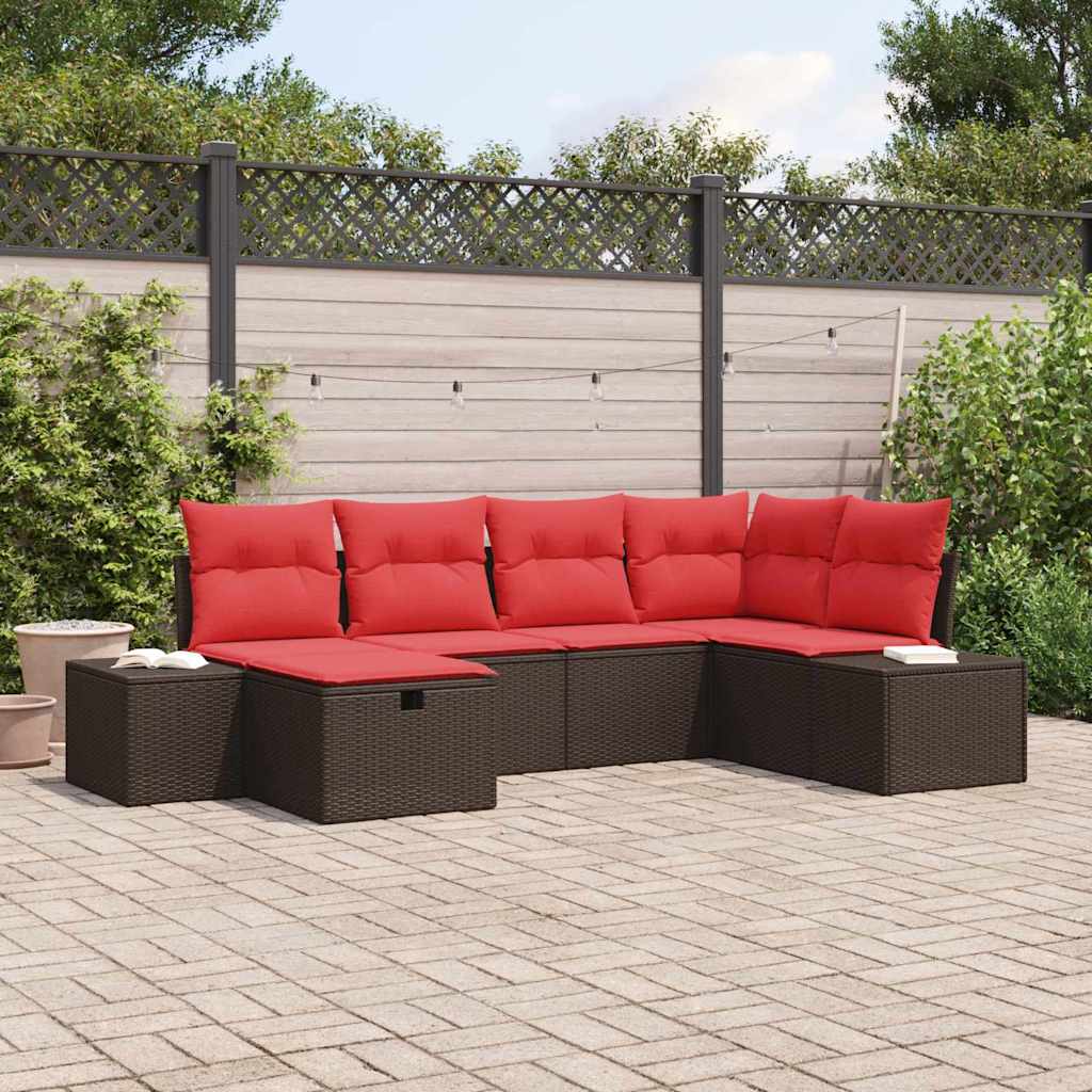 vidaXL Conjunto de sofá de jardín 6 uds. Marrón ratán sintético