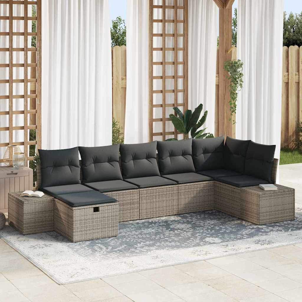 vidaXL Conjunto de sofá de jardín 7 uds. Gris ratán sintético