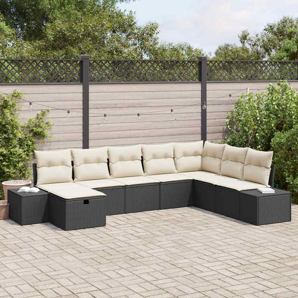 vidaXL Conjunto de sofá de jardín 8 uds. Negro ratán sintético