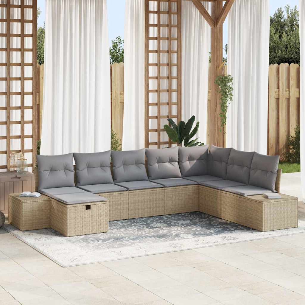 vidaXL Conjunto de sofá de jardín 8 uds. Beige ratán sintético