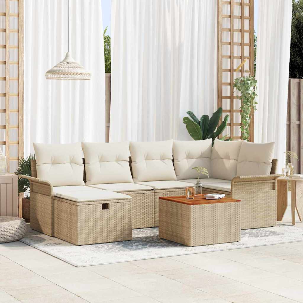 vidaXL Conjunto de sofás de jardín 7 uds. Beige ratán sintético