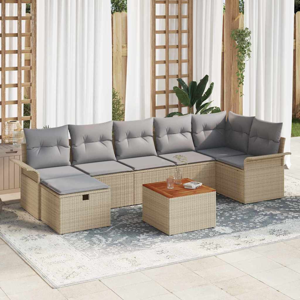 vidaXL Conjunto de sofás de jardín 8 uds. Beige ratán sintético
