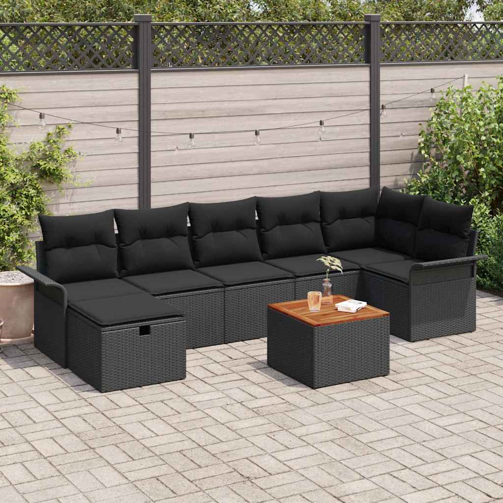 vidaXL Conjunto de sofás de jardín 8 uds. Negro ratán sintético
