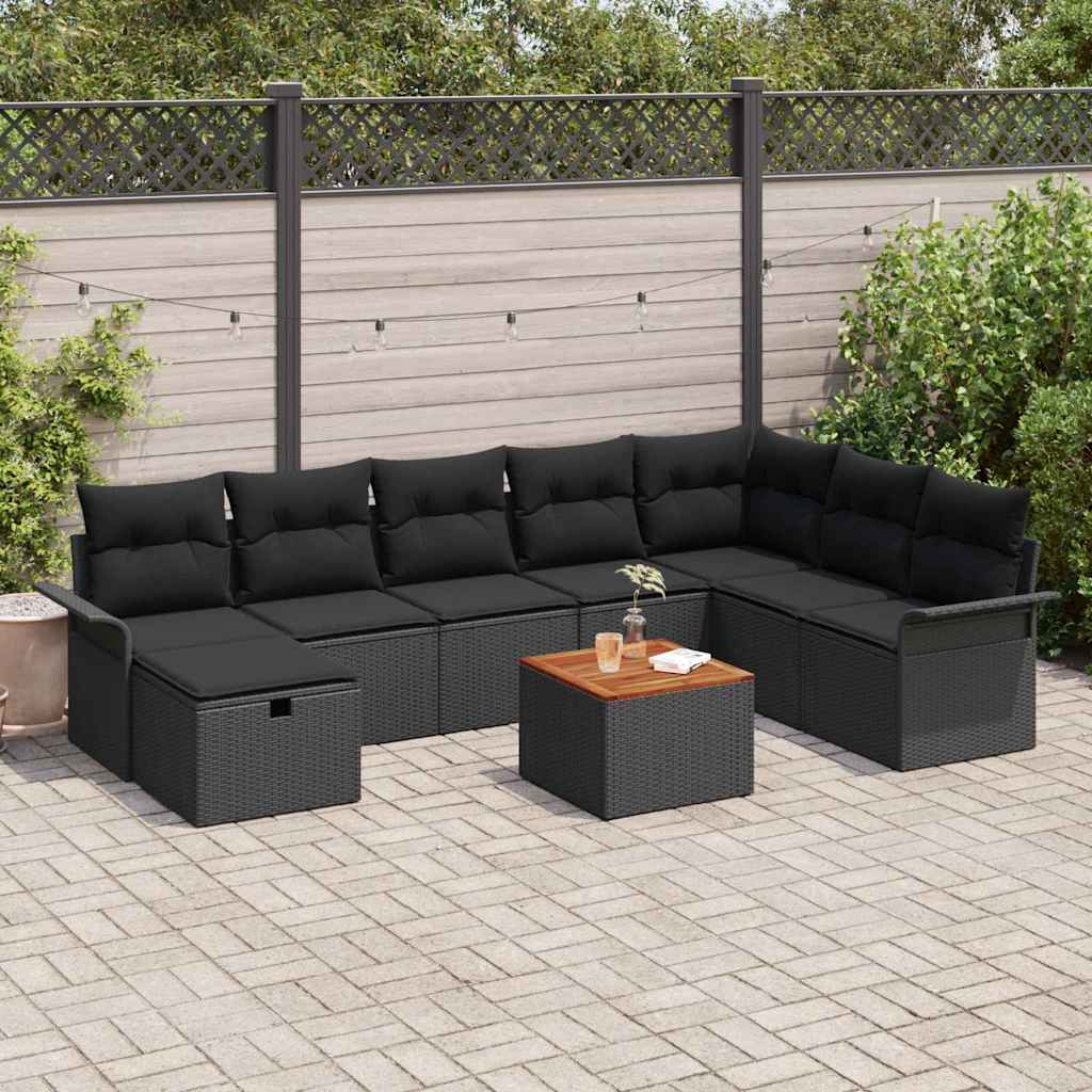 vidaXL Conjunto de sofás de jardín 9 uds. Negro ratán sintético
