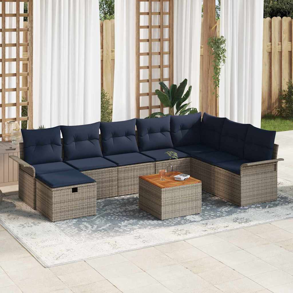 vidaXL Conjunto de sofás de jardín 9 uds. Gris ratán sintético
