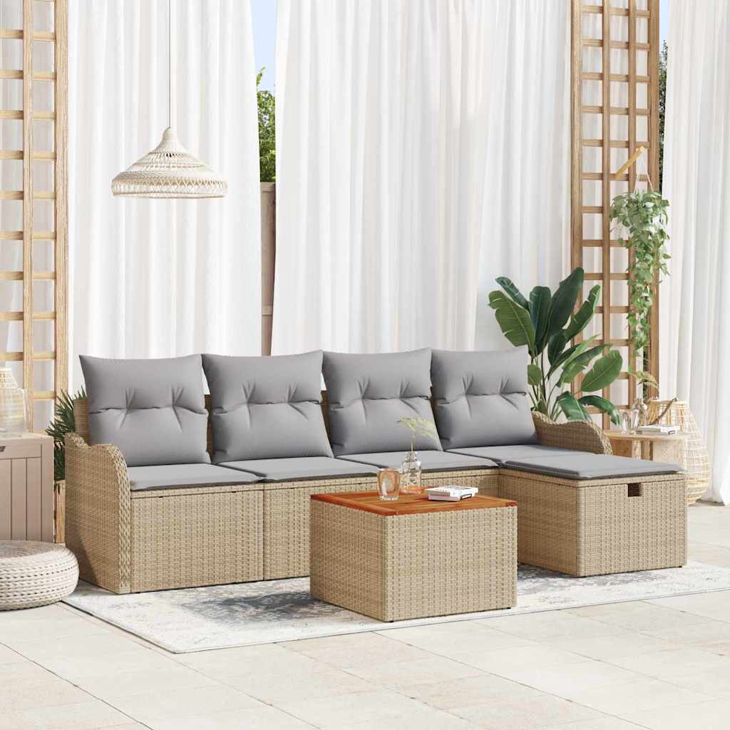 vidaXL Conjunto de sofás de jardín 6 uds. Beige ratán sintético
