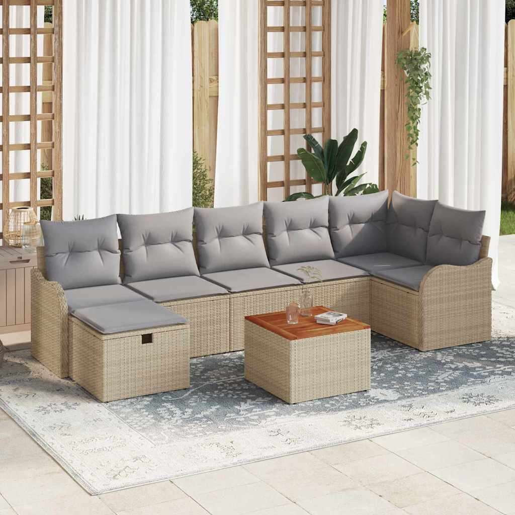 vidaXL Conjunto de sofás de jardín 8 uds. Beige ratán sintético