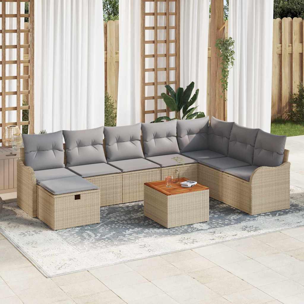 vidaXL Conjunto de sofás de jardín 9 uds. Beige ratán sintético