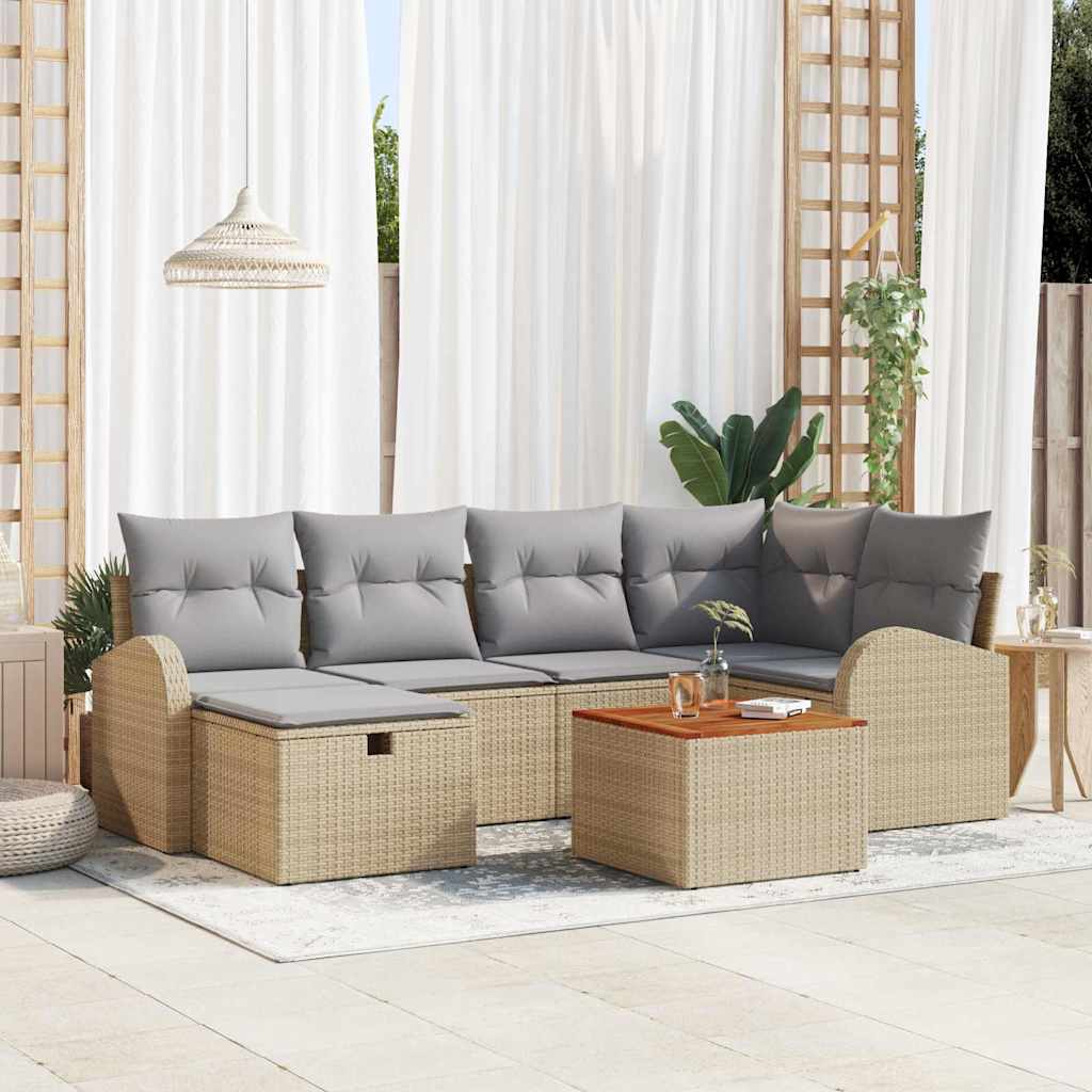 vidaXL Conjunto de sofás de jardín 7 uds. Beige ratán sintético