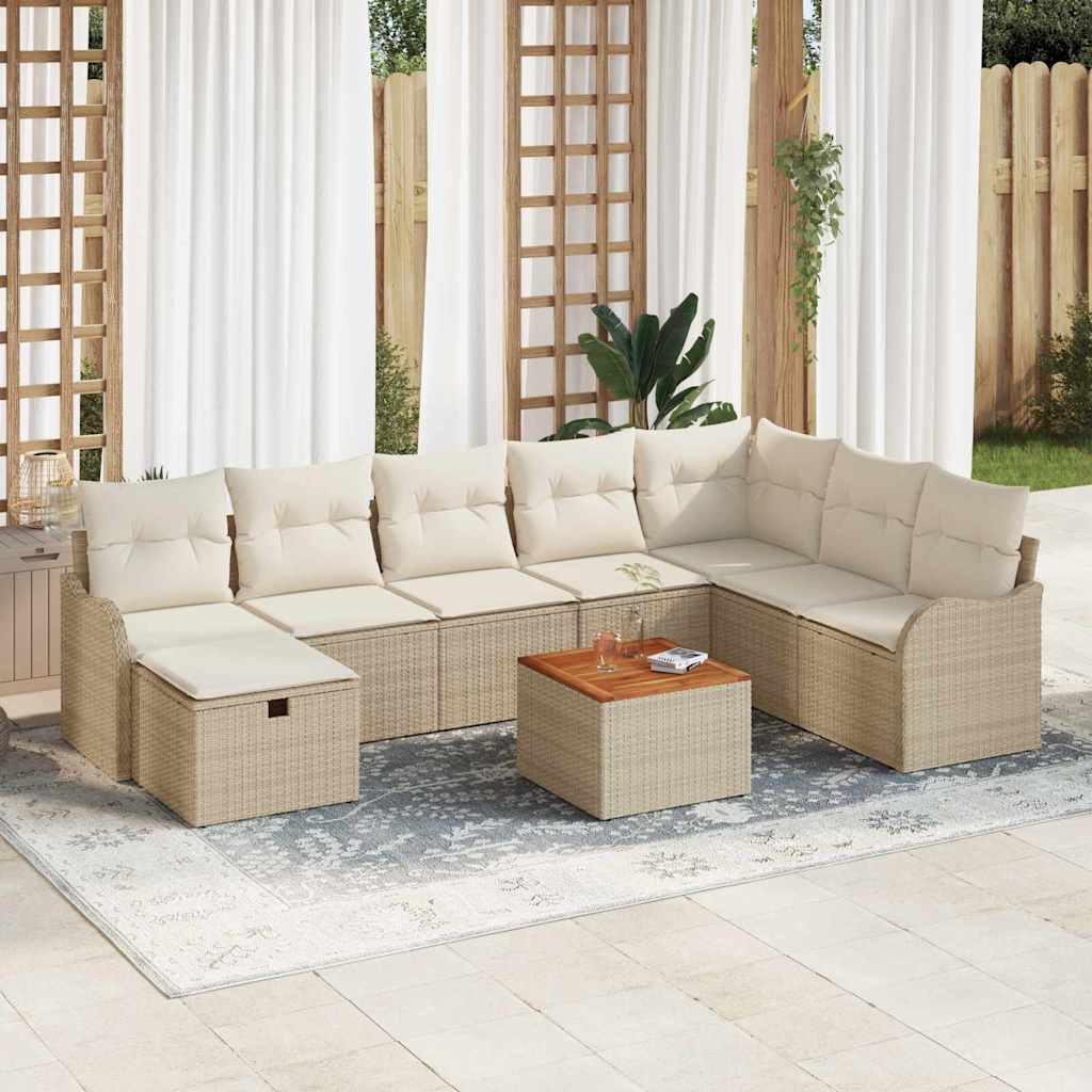 vidaXL Conjunto de sofás de jardín 9 uds. Beige ratán sintético