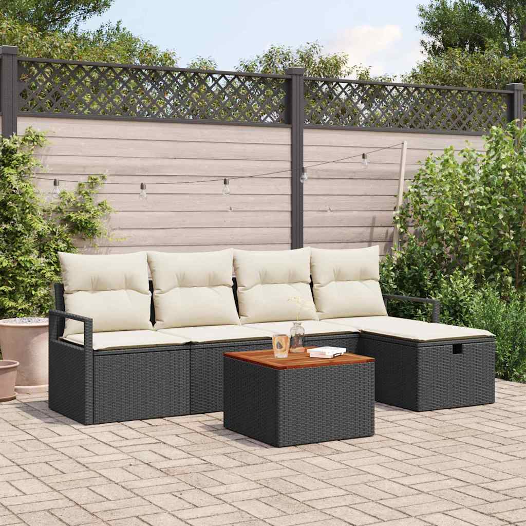 vidaXL Conjunto de sofás de jardín 6 uds. Negro ratán sintético