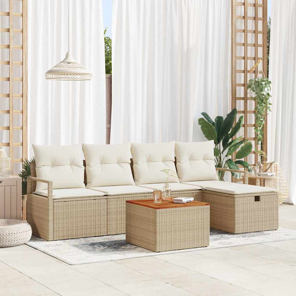 vidaXL Conjunto de sofás de jardín 6 uds. Beige ratán sintético