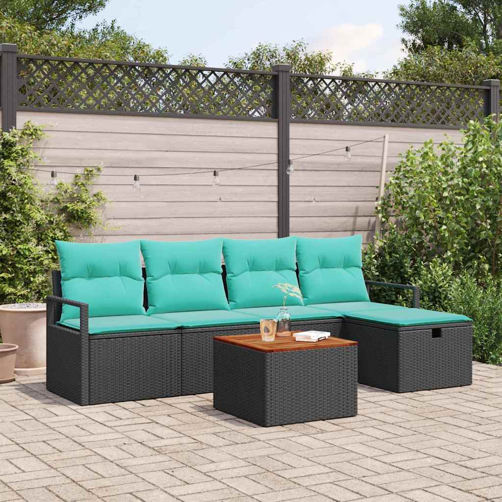 vidaXL Conjunto de sofás de jardín 6 uds. Negro ratán sintético