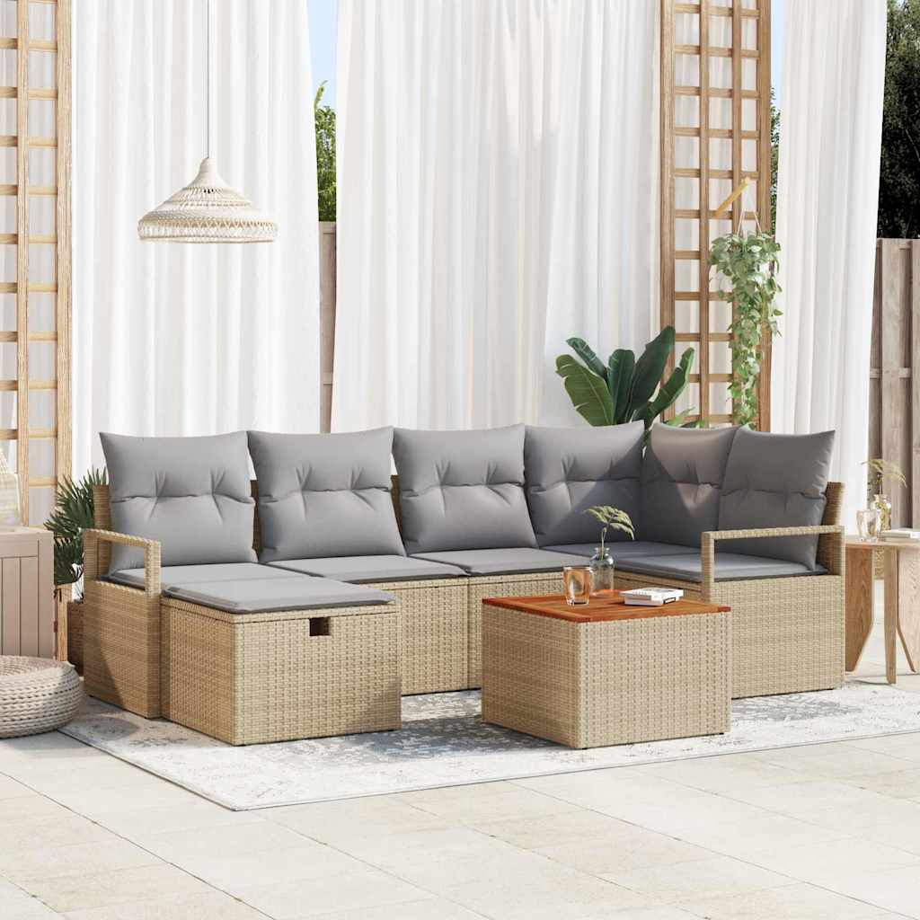vidaXL Conjunto de sofás de jardín 7 uds. Beige ratán sintético