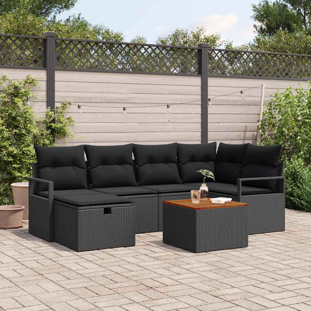 vidaXL Conjunto de sofás de jardín 7 uds. Negro ratán sintético