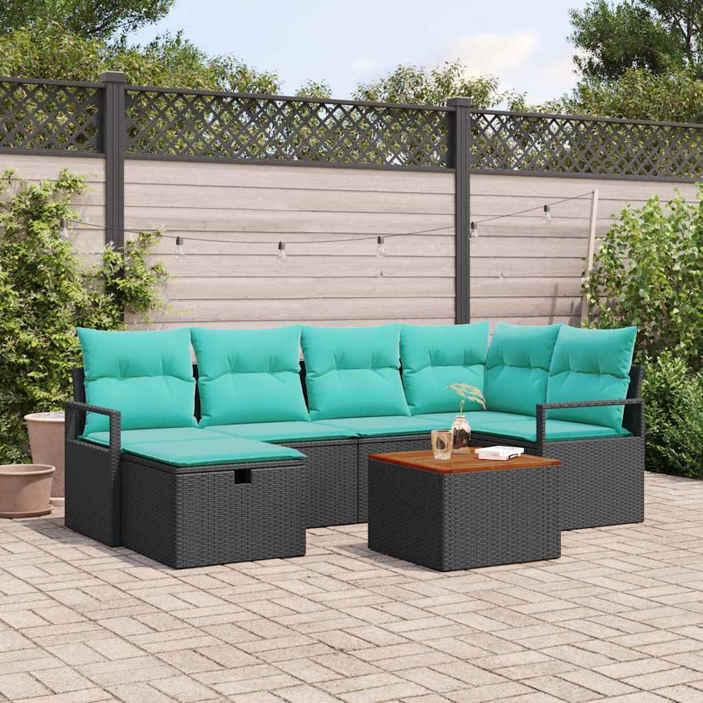 vidaXL Conjunto de sofás de jardín 7 uds. Negro ratán sintético