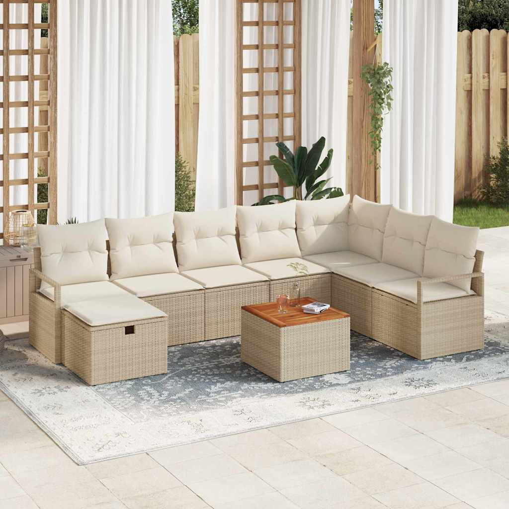 vidaXL Conjunto de sofás de jardín 9 uds. Beige ratán sintético