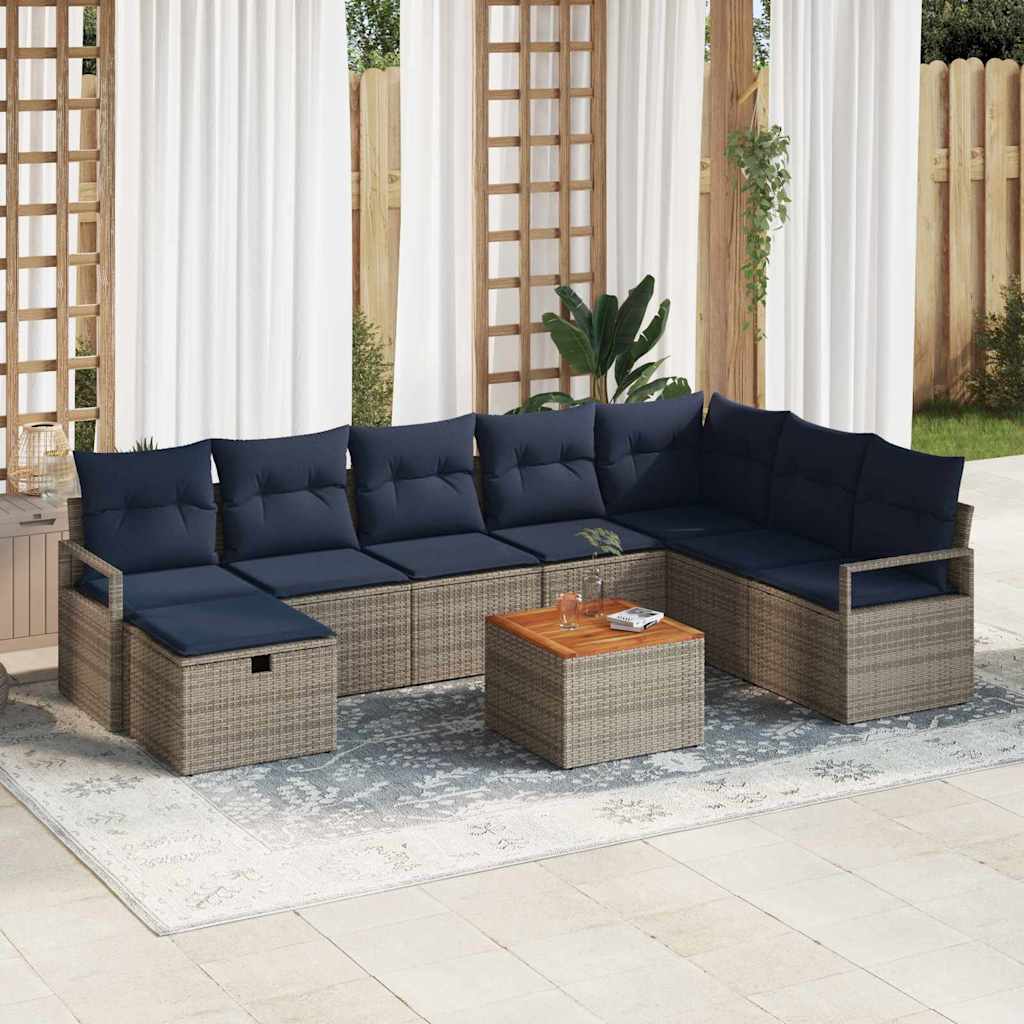 vidaXL Conjunto de sofás de jardín 9 uds. Gris ratán sintético