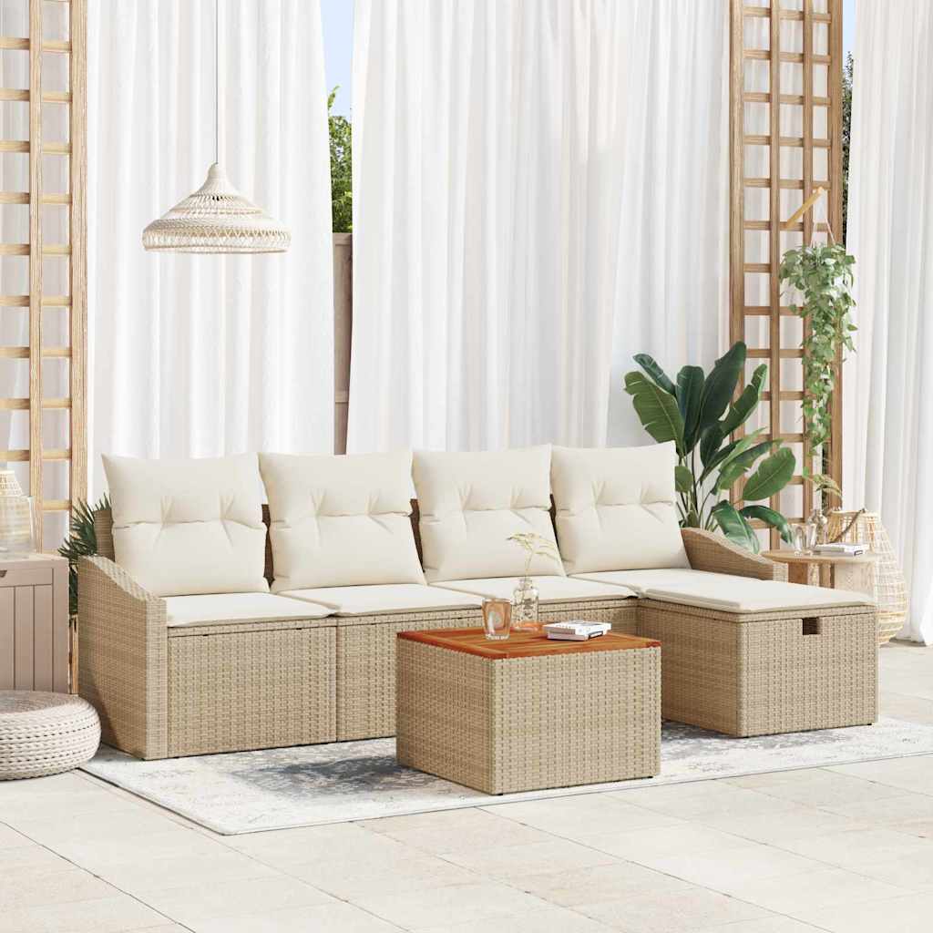 vidaXL Conjunto de sofás de jardín 6 uds. Beige ratán sintético