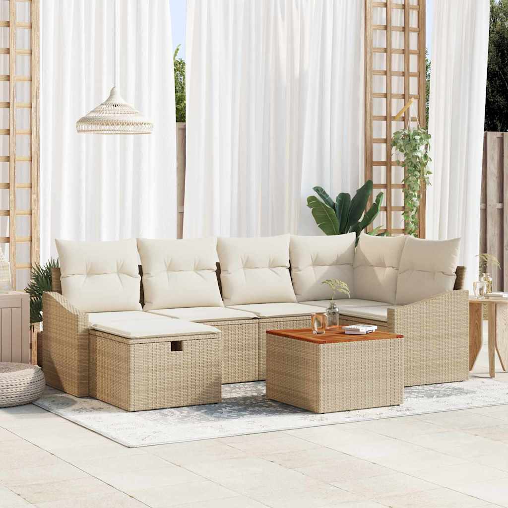 vidaXL Conjunto de sofás de jardín 7 uds. Beige ratán sintético