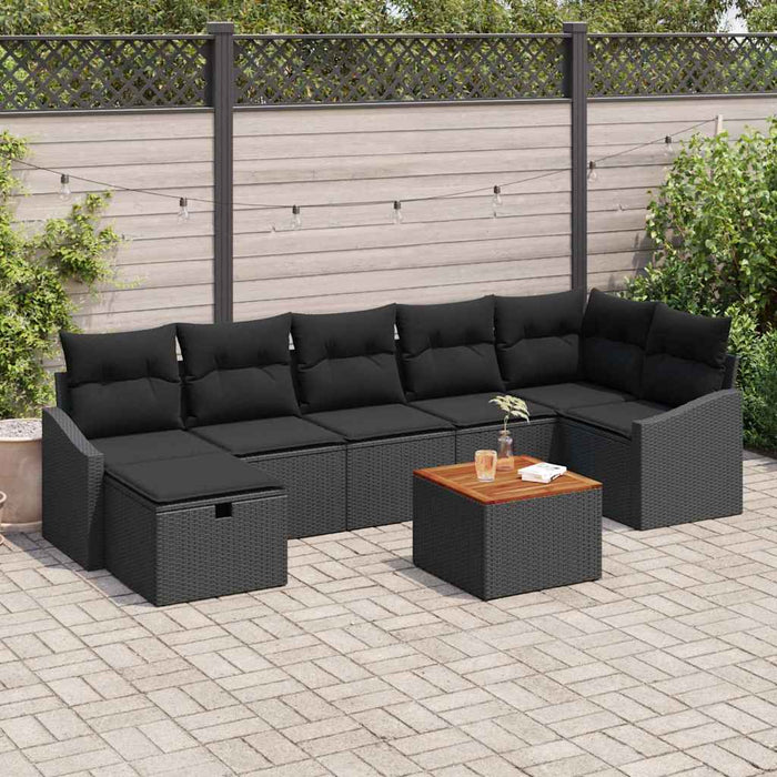 vidaXL Conjunto de sofás de jardín 8 uds. Negro ratán sintético