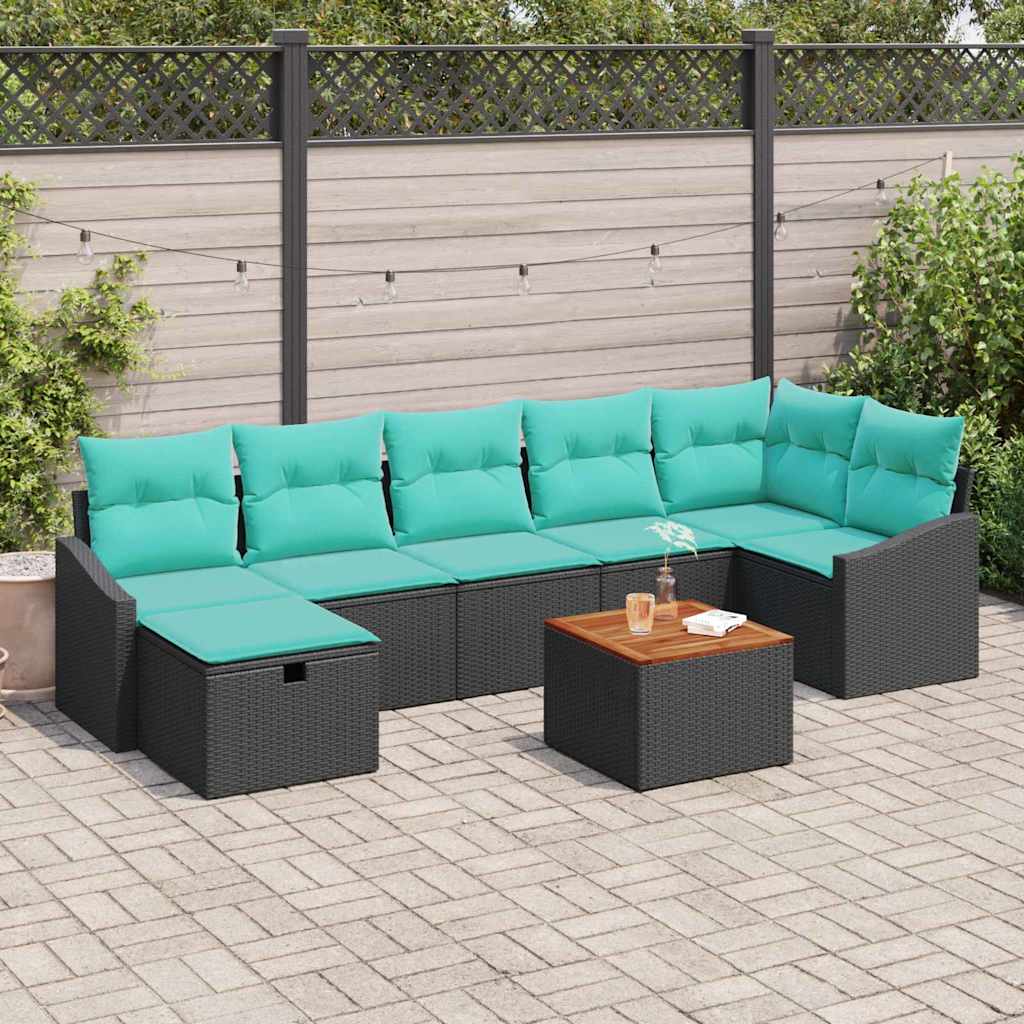 vidaXL Conjunto de sofás de jardín 8 uds. Negro ratán sintético