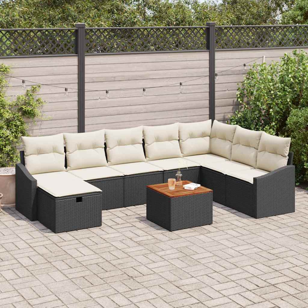 vidaXL Conjunto de sofás de jardín 9 uds. Negro ratán sintético