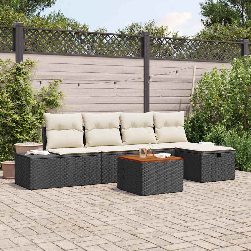 vidaXL Conjunto de sofás de jardín 6 uds. Negro ratán sintético