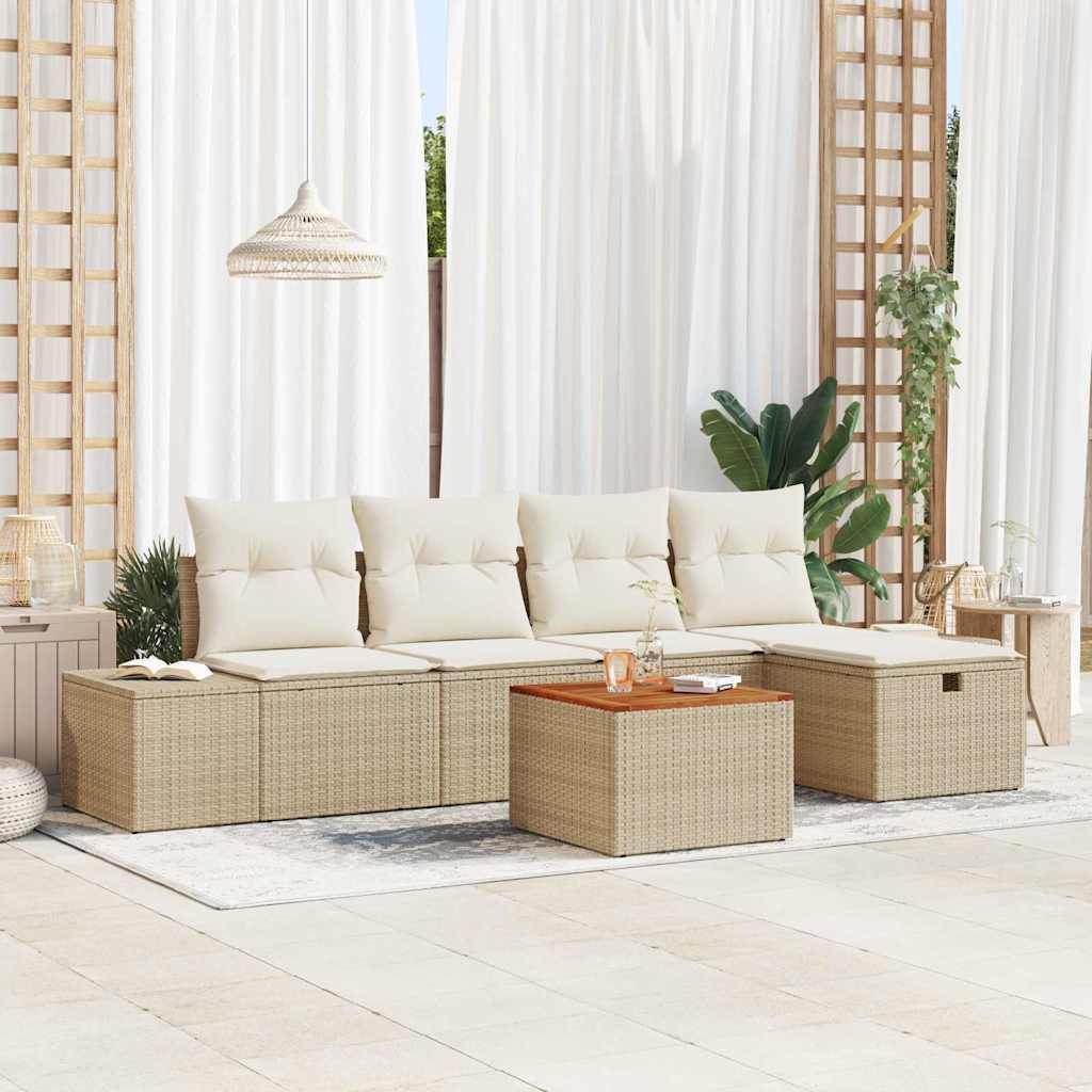 vidaXL Conjunto de sofás de jardín 6 uds. Beige ratán sintético
