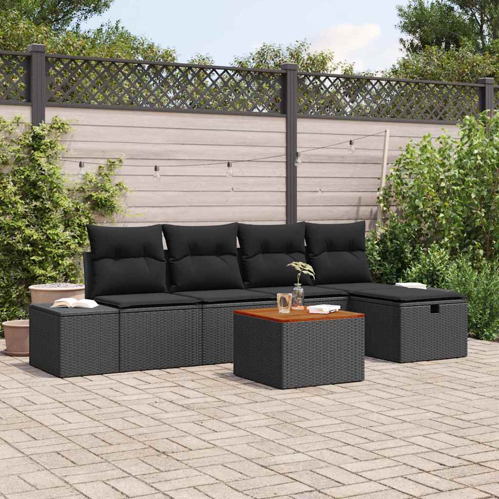 vidaXL Conjunto de sofás de jardín 6 uds. Negro ratán sintético