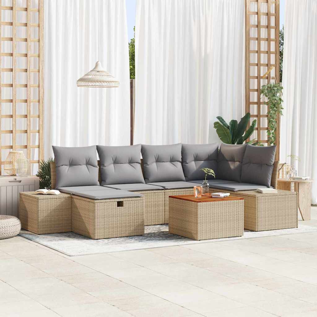 vidaXL Conjunto de sofás de jardín 7 uds. Beige ratán sintético