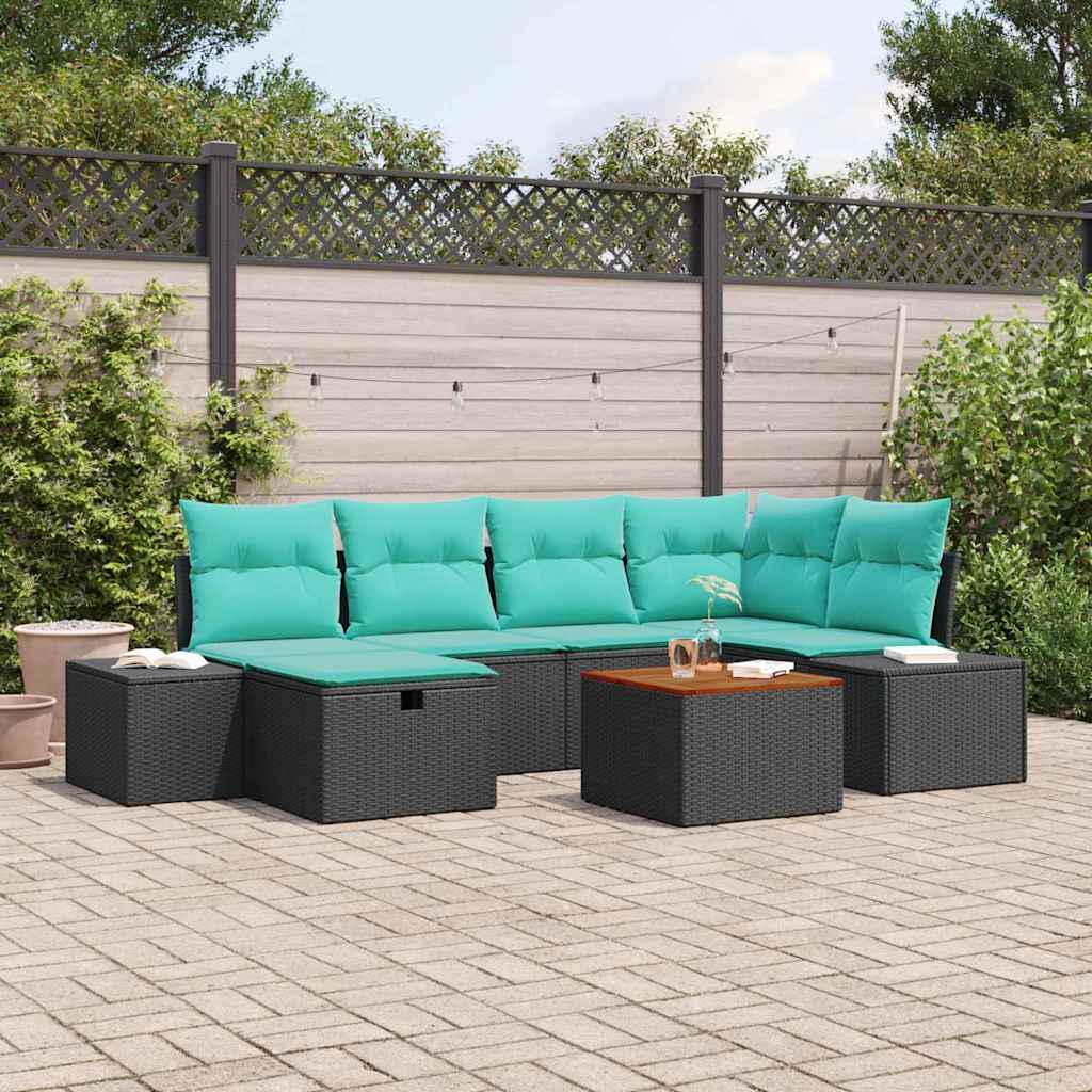 vidaXL Conjunto de sofás de jardín 7 uds. Negro ratán sintético