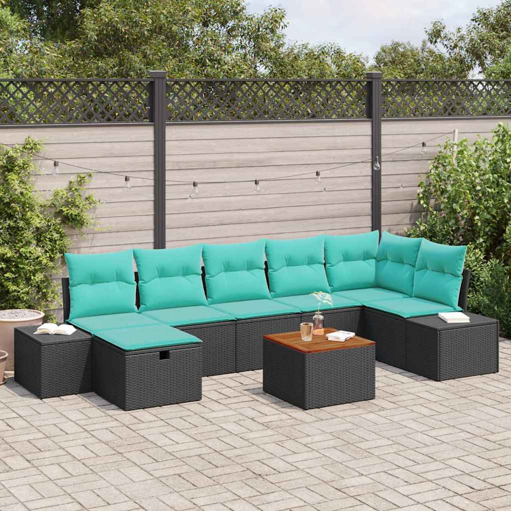 vidaXL Conjunto de sofás de jardín 8 uds. Negro ratán sintético
