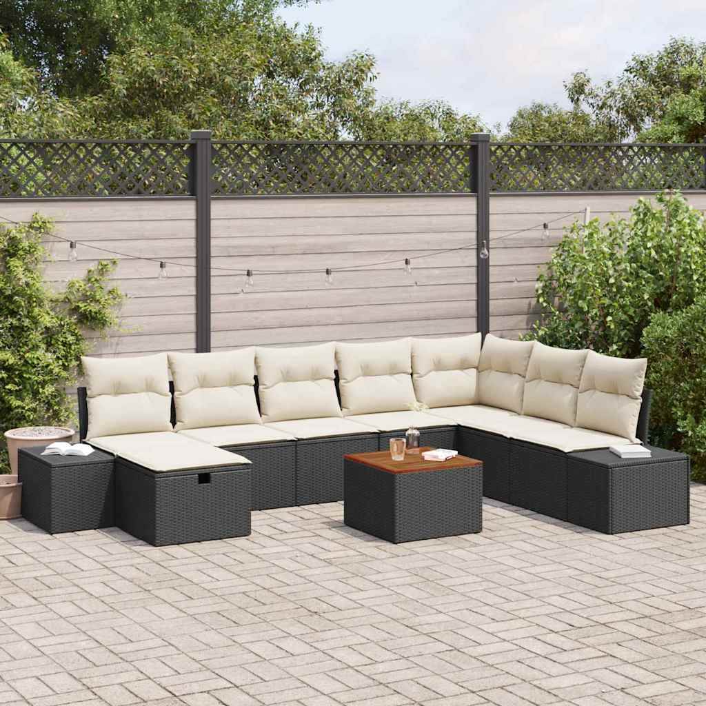 vidaXL Conjunto de sofás de jardín 9 uds. Negro ratán sintético