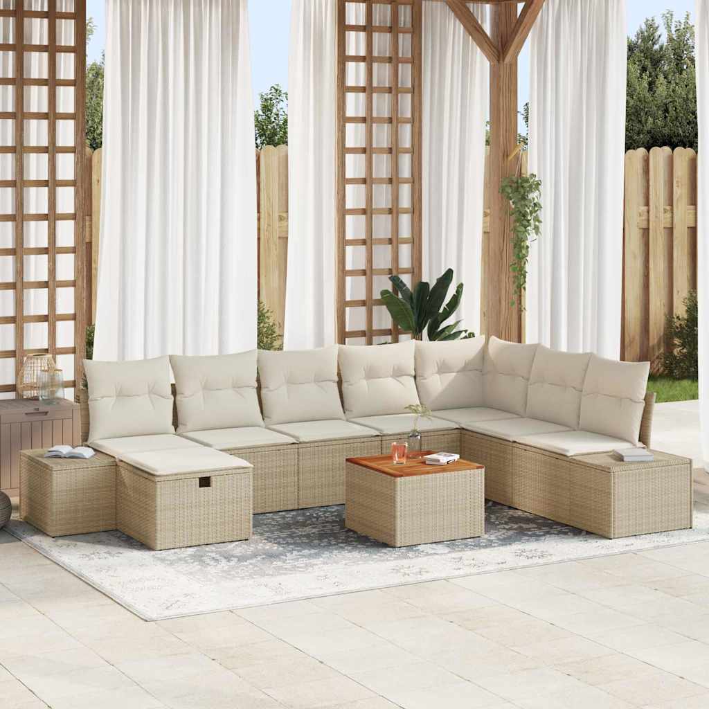 vidaXL Conjunto de sofás de jardín 9 uds. Beige ratán sintético