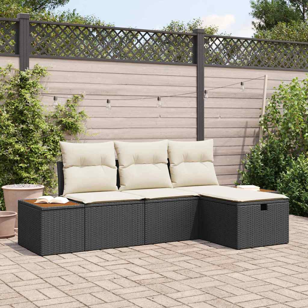 vidaXL Conjunto de sofá de jardín 4 uds. Negro ratán sintético