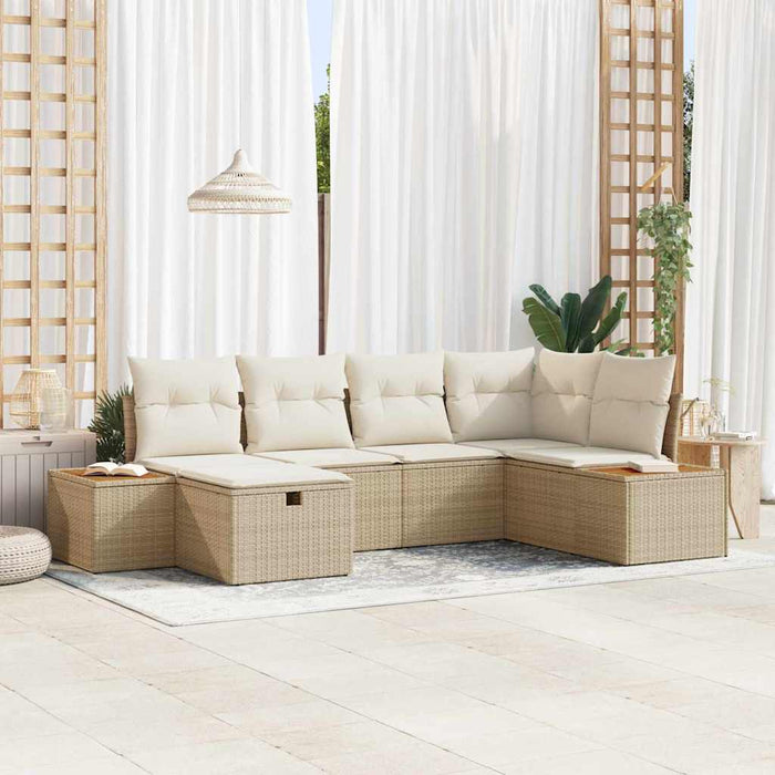 vidaXL Conjunto de sofás de jardín 6 uds. Beige ratán sintético