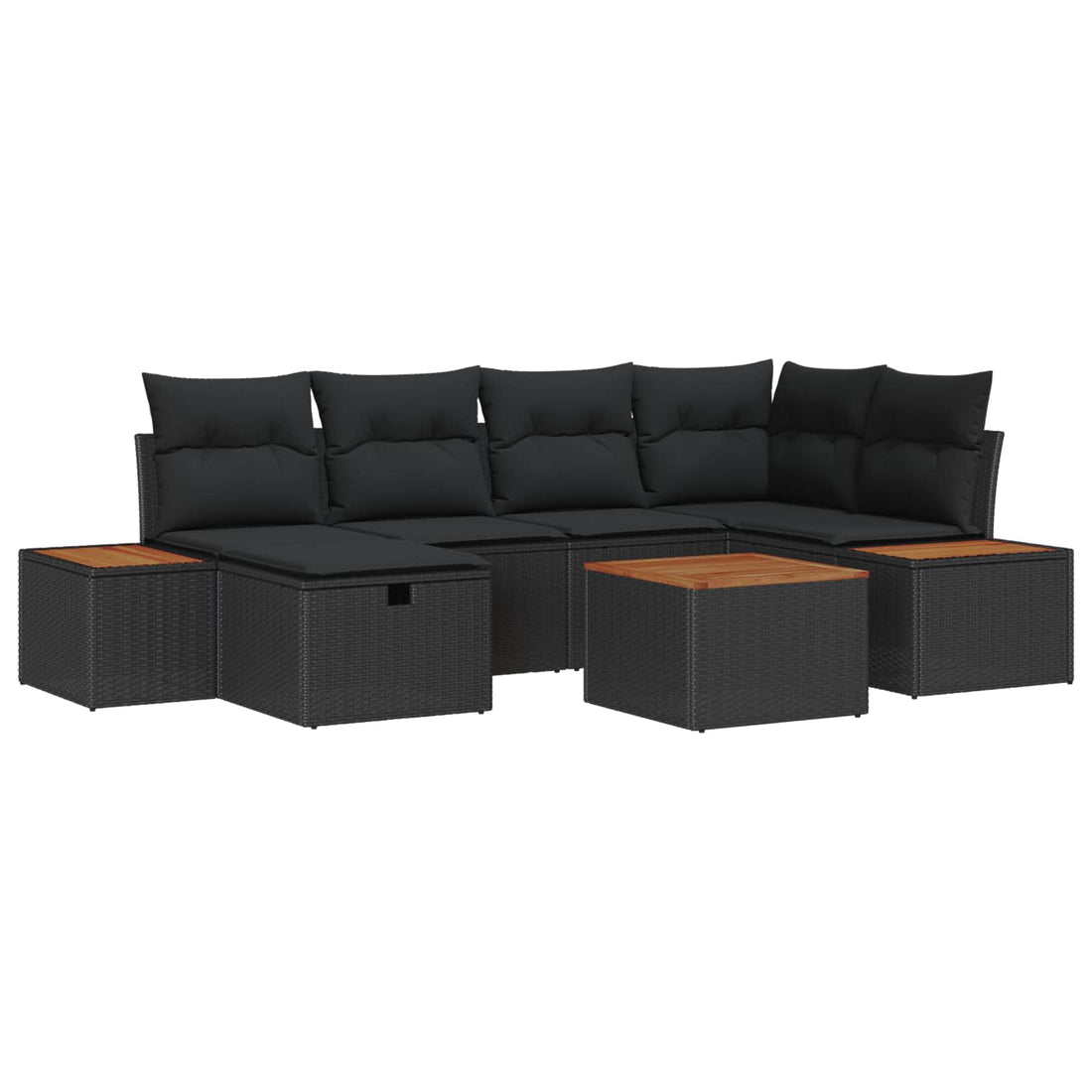 vidaXL Conjunto de sofás de jardín 7 uds. Negro ratán sintético
