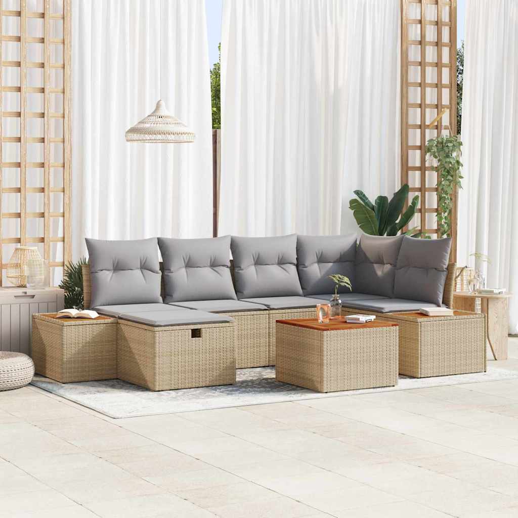 vidaXL Conjunto de sofás de jardín 7 uds. Beige ratán sintético